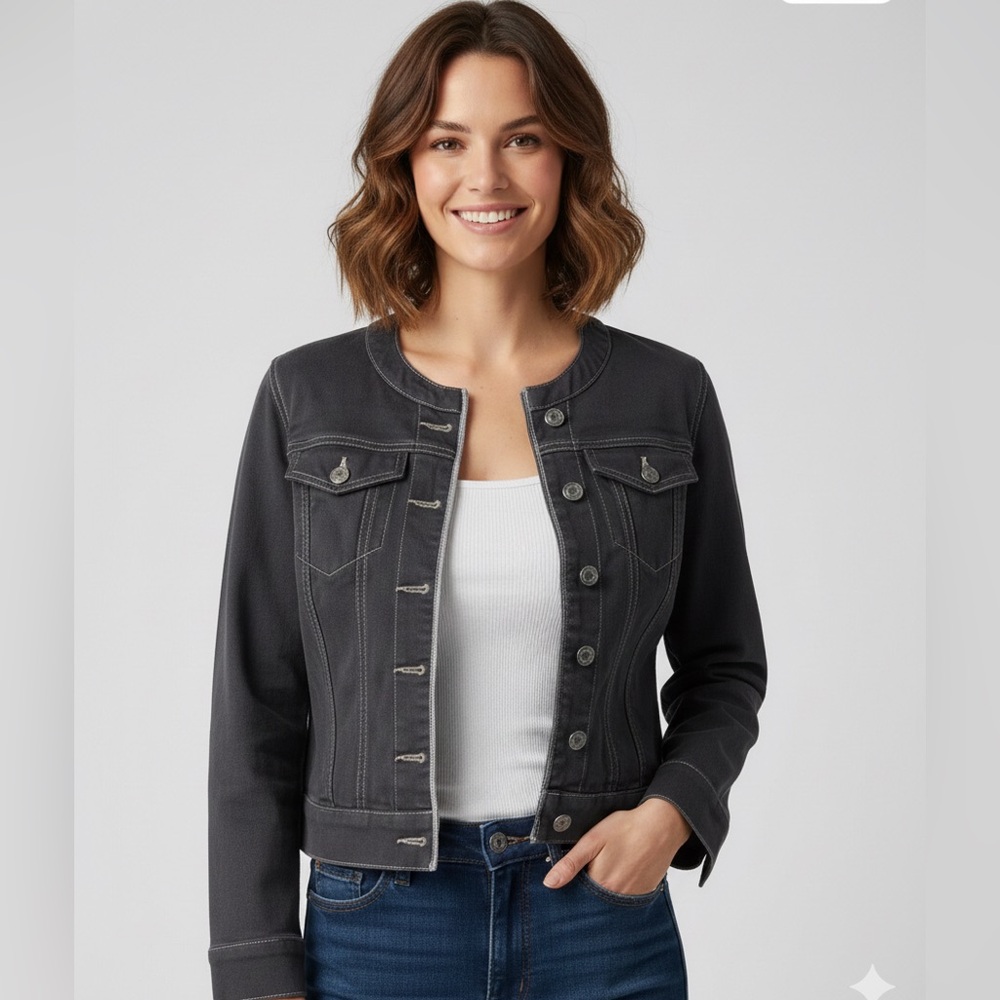 NWT Comfort Denim 100% Cotton Zip Front Jacket Dark Size Large